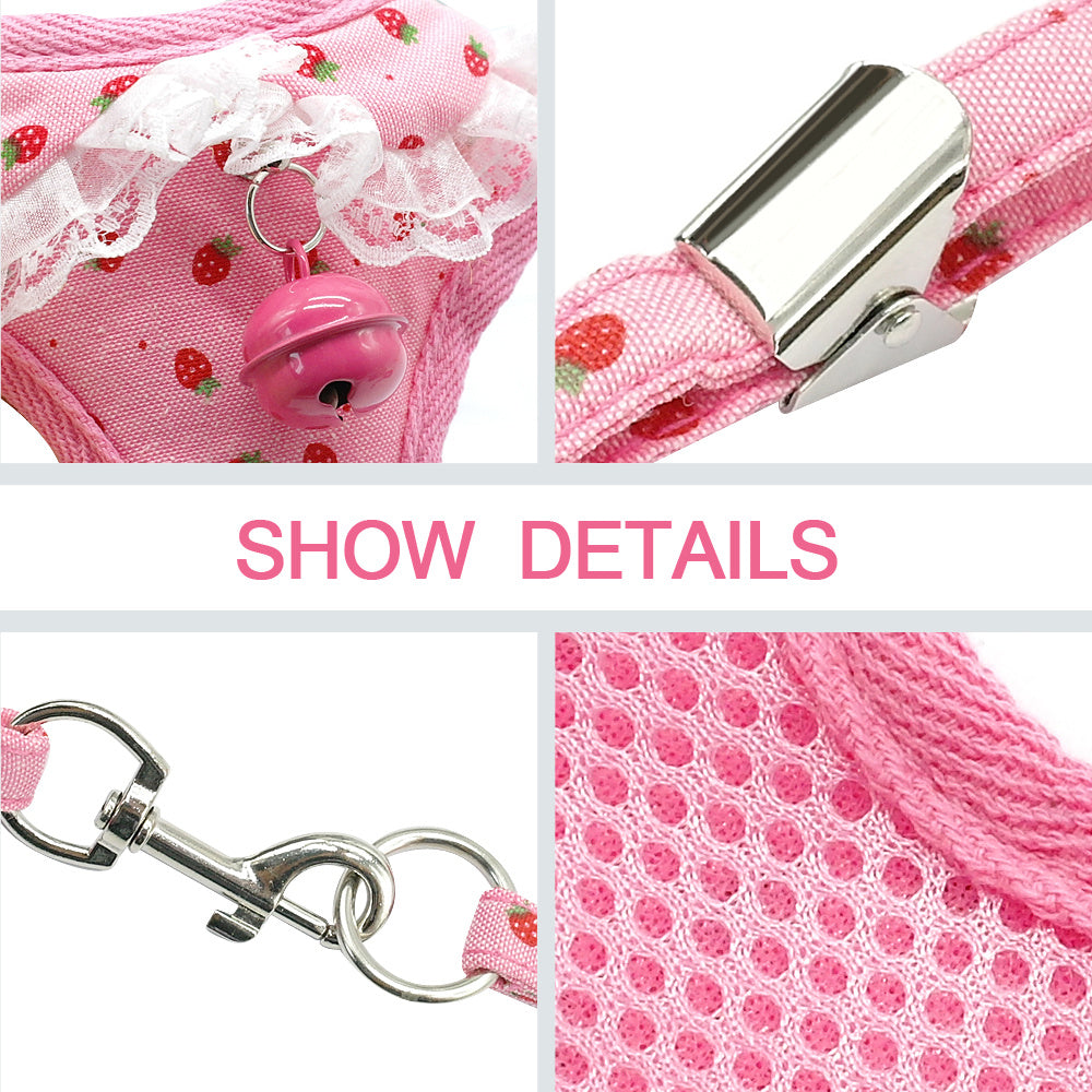 Pink Dog Harness & Leash Set – Small Dog Chest Harness with Bell