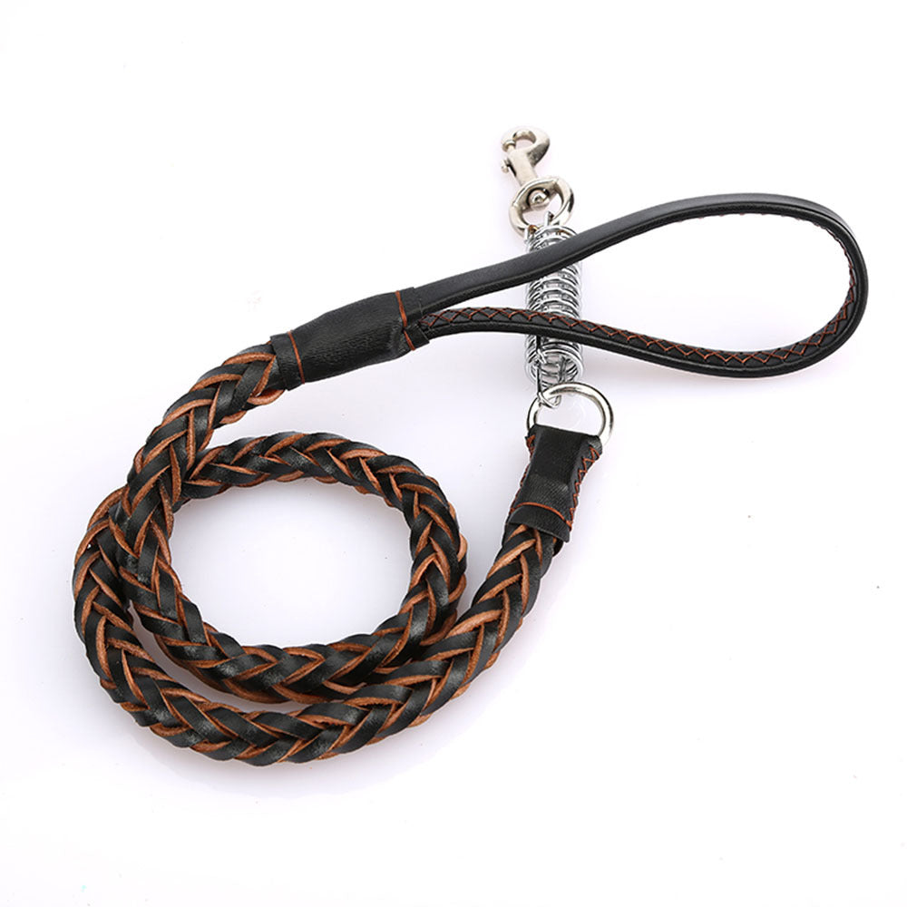 8-Strand Leather Dog Leash – Durable Cowhide Spring Rope