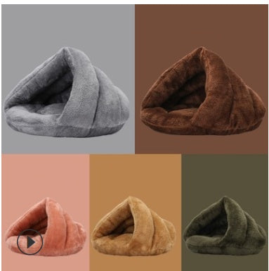 Winter Warm Semi-Closed Dog Bed – Velvet Triangle Pet Nest