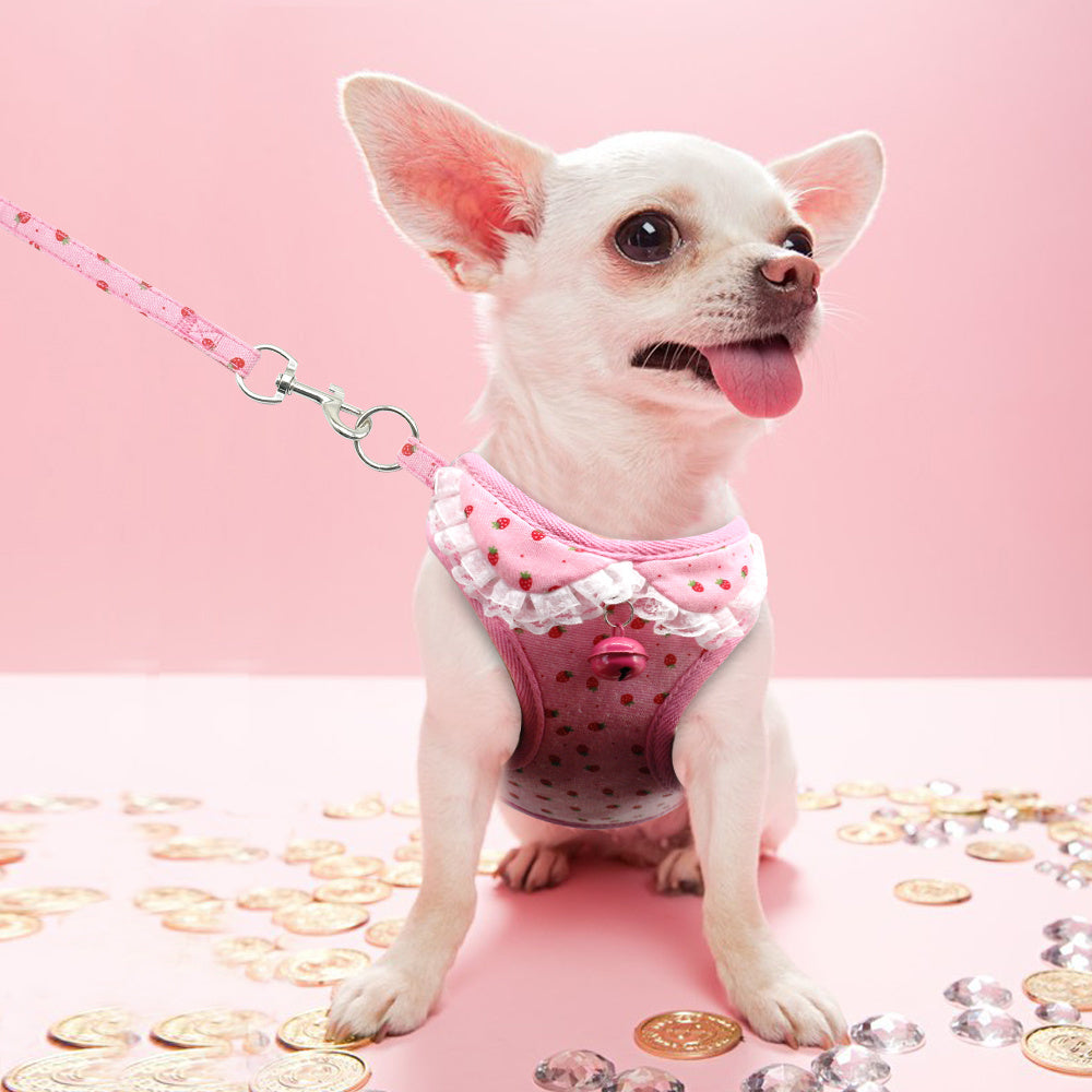 Pink Dog Harness & Leash Set – Small Dog Chest Harness with Bell