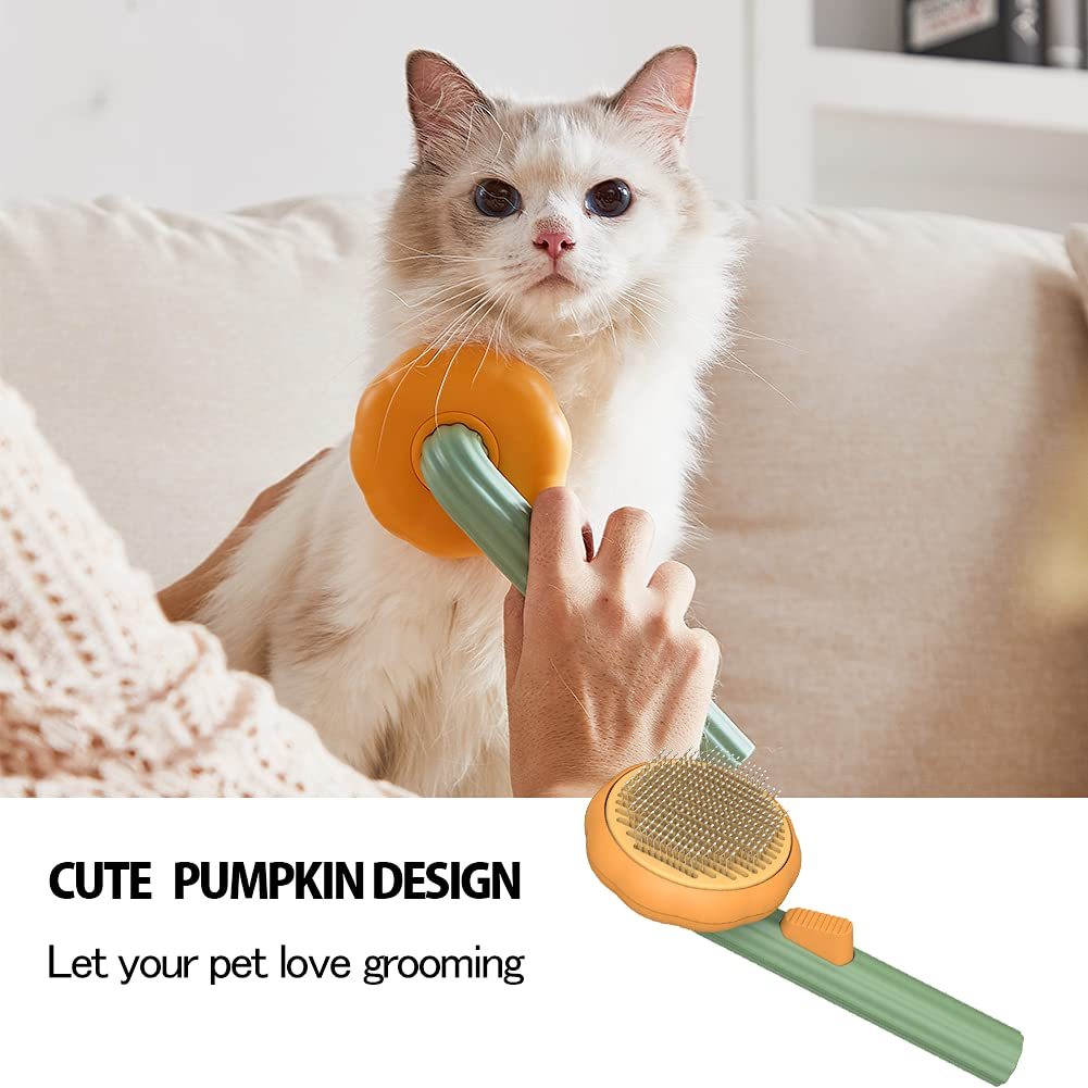 Self-Cleaning Pet Slicker Brush – Pumpkin Design for Dogs & Cats