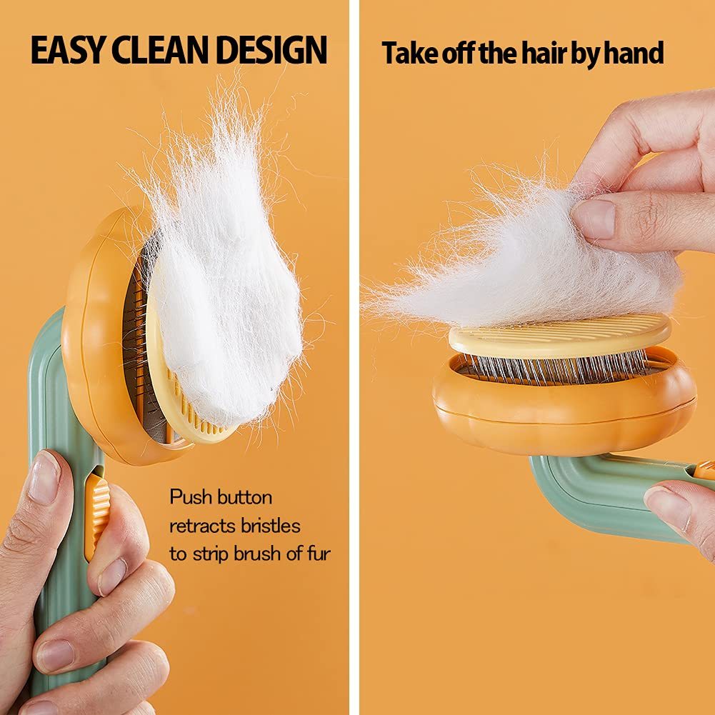 Self-Cleaning Pet Slicker Brush – Pumpkin Design for Dogs & Cats