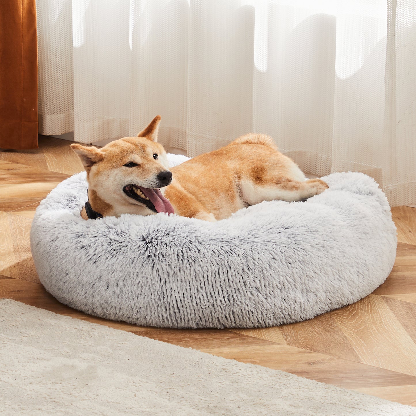 24" Round Fluffy Cat Bed – Anti-Slip Plush for Pets Up to 25 lbs