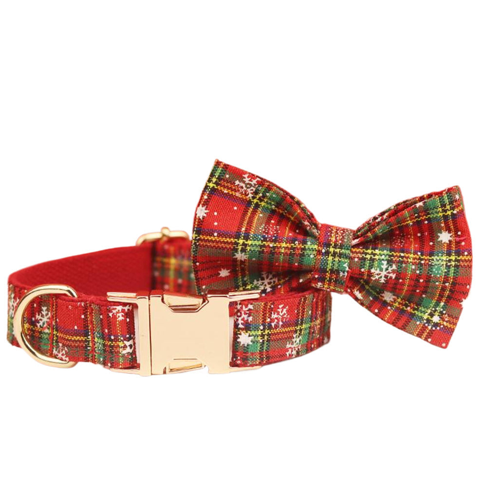 Christmas Pet Collar & Leash Set – Plaid Bowknot Design