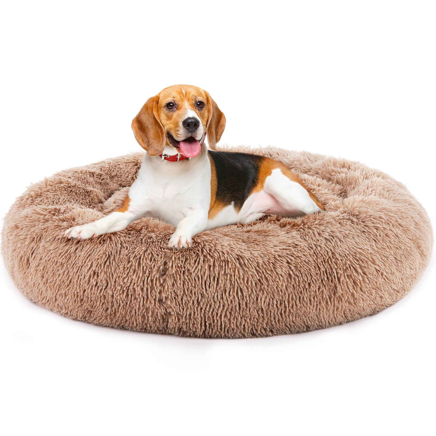 24" Round Fluffy Cat Bed – Anti-Slip Plush for Pets Up to 25 lbs