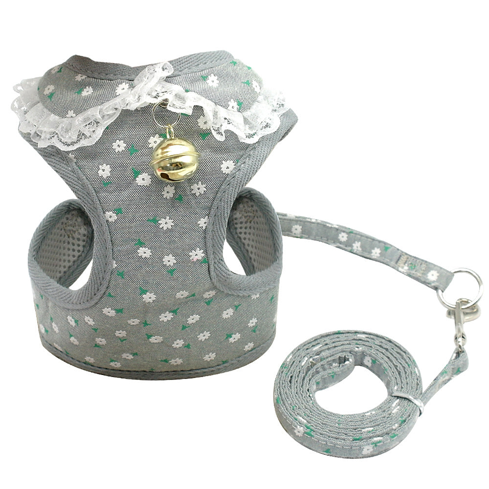 Pink Dog Harness & Leash Set – Small Dog Chest Harness with Bell