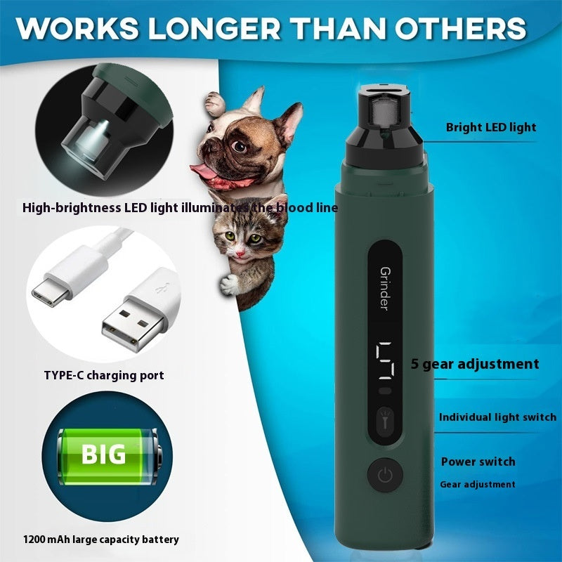 Electric Dog Nail Grinder – Rechargeable 5-Speed Pet Nail Trimmer