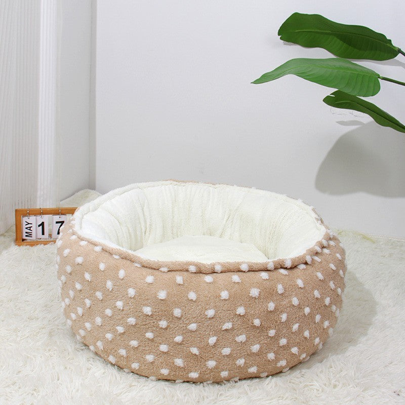 Round Plush Cat Bed – Soft Warm Nest for Cats & Small Dogs