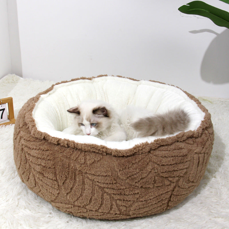 Round Plush Cat Bed – Soft Warm Nest for Cats & Small Dogs
