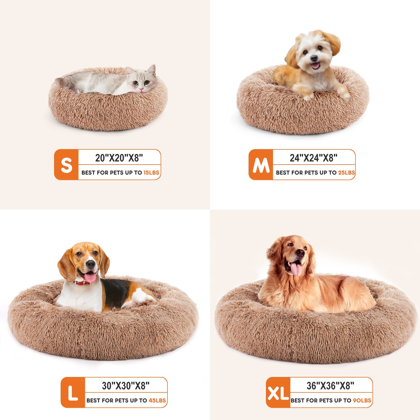 24" Round Fluffy Cat Bed – Anti-Slip Plush for Pets Up to 25 lbs