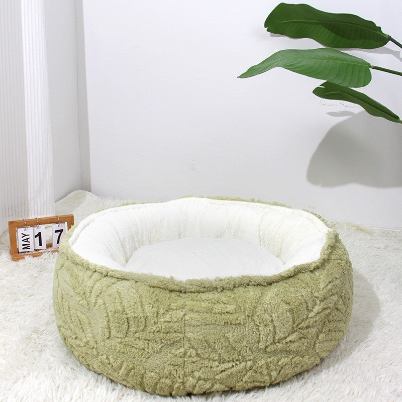 Round Plush Cat Bed – Soft Warm Nest for Cats & Small Dogs