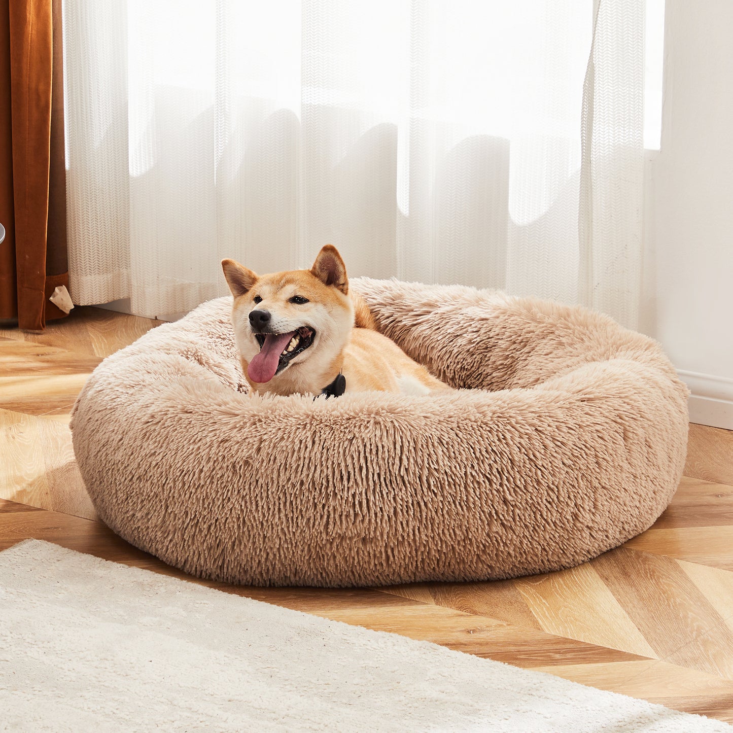 24" Round Fluffy Cat Bed – Anti-Slip Plush for Pets Up to 25 lbs