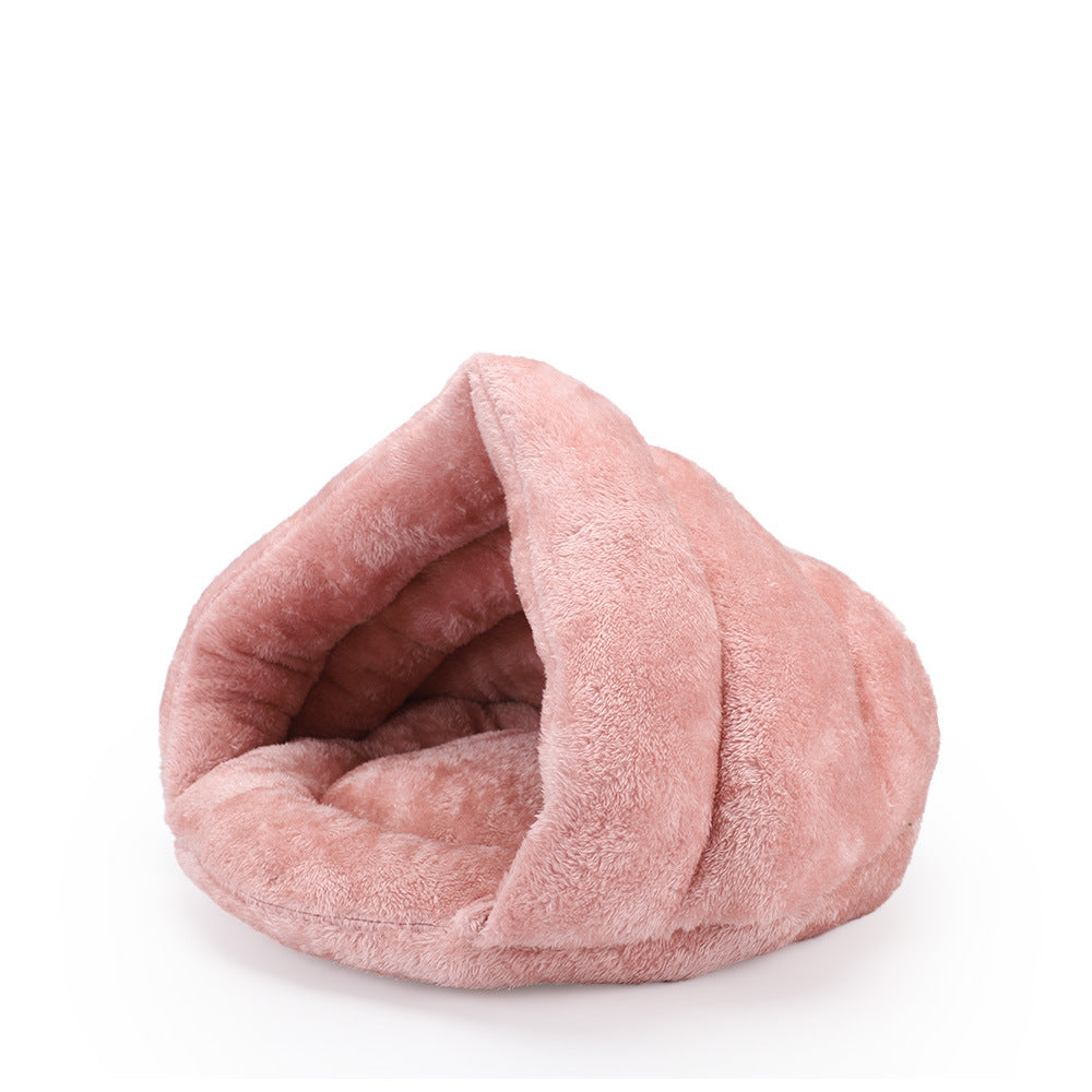 Winter Warm Semi-Closed Dog Bed – Velvet Triangle Pet Nest