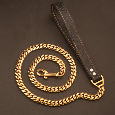 Stainless Steel Cuban Chain Dog Collar – Heavy Duty Training Leash