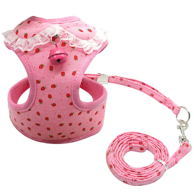 Pink Dog Harness & Leash Set – Small Dog Chest Harness with Bell