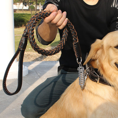 8-Strand Leather Dog Leash – Durable Cowhide Spring Rope