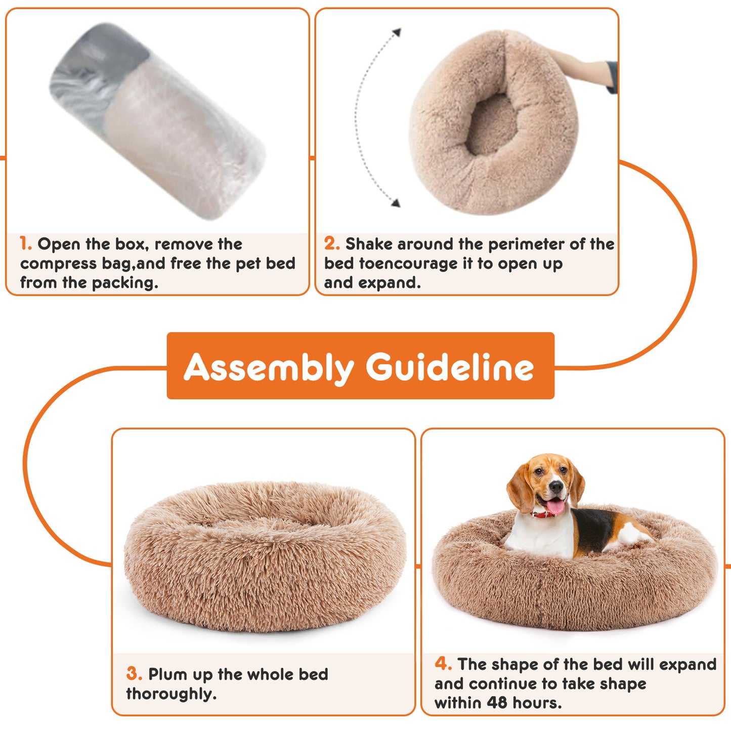 24" Round Fluffy Cat Bed – Anti-Slip Plush for Pets Up to 25 lbs