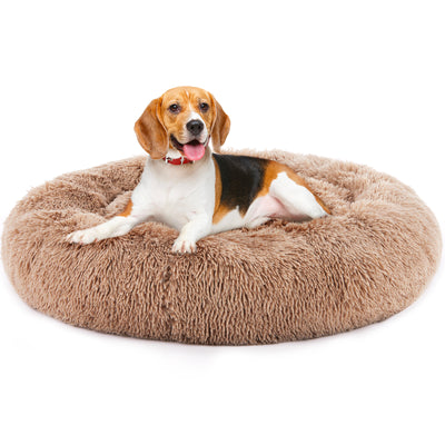 24" Round Fluffy Cat Bed – Anti-Slip Plush for Pets Up to 25 lbs