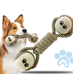 Dog Chew Dumbbell – Rope & Tennis Ball Toy