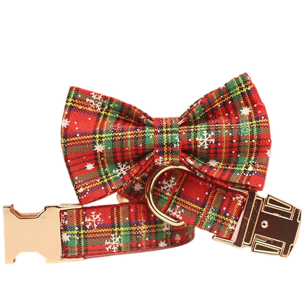 Christmas Pet Collar & Leash Set – Plaid Bowknot Design