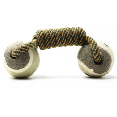 Dog Chew Dumbbell – Rope & Tennis Ball Toy