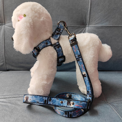 Pet Dog Print Harness & Leash Set – Adjustable Chest Strap