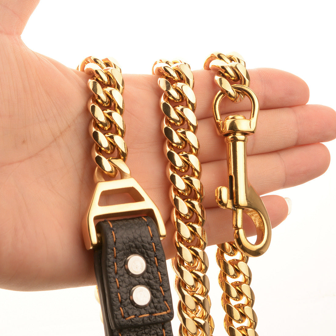 Stainless Steel Cuban Chain Dog Collar – Heavy Duty Training Leash