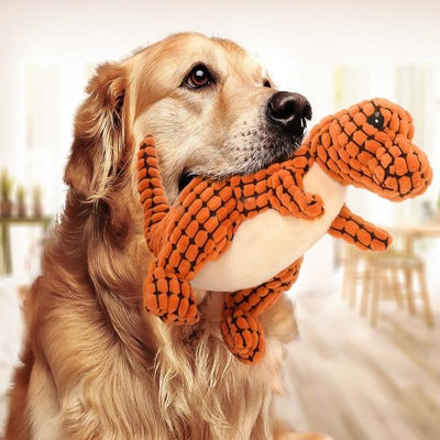 Dinosaur Plush Dog Toy – Interactive Chew Toy with Squeaker