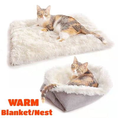 Self-Heating Pet Blanket Bed – Warm Fluffy Pad for Cats & Dogs