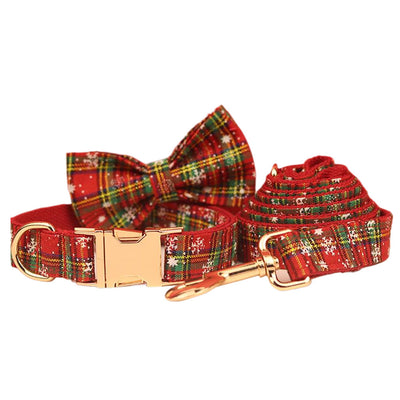 Christmas Pet Collar & Leash Set – Plaid Bowknot Design