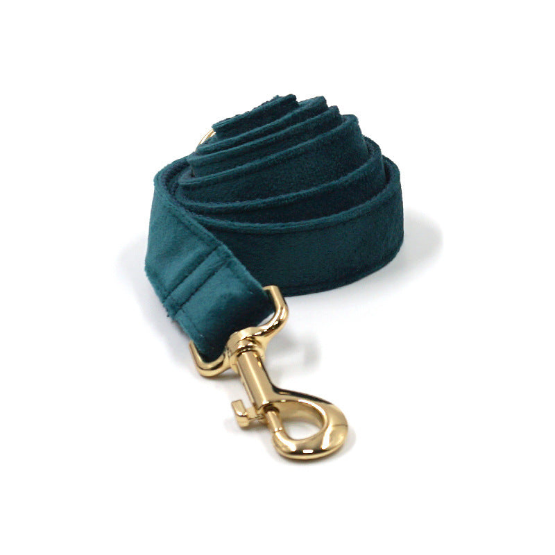 Sapphire Green Velvet Pet Collar & Leash – Gold Buckle Hardware
