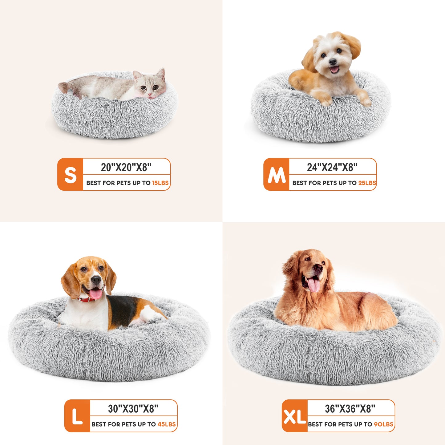 24" Round Fluffy Cat Bed – Anti-Slip Plush for Pets Up to 25 lbs
