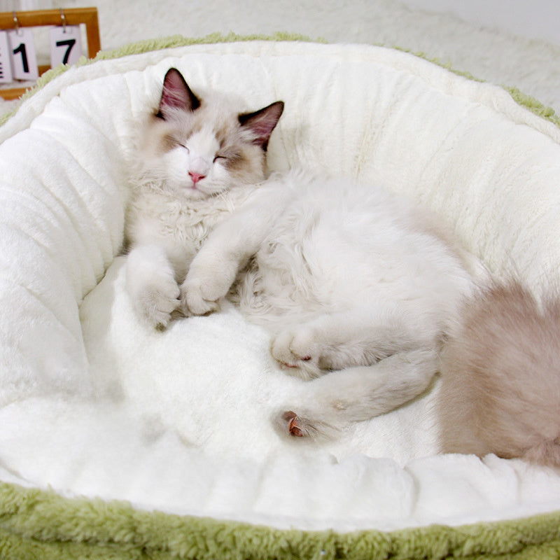 Round Plush Cat Bed – Soft Warm Nest for Cats & Small Dogs