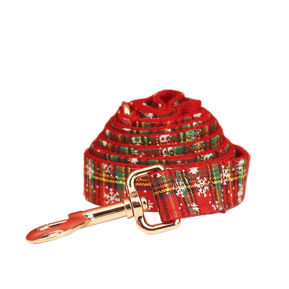 Christmas Pet Collar & Leash Set – Plaid Bowknot Design