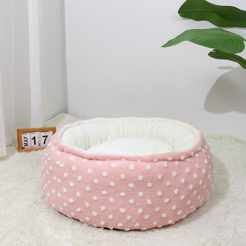 Round Plush Cat Bed – Soft Warm Nest for Cats & Small Dogs