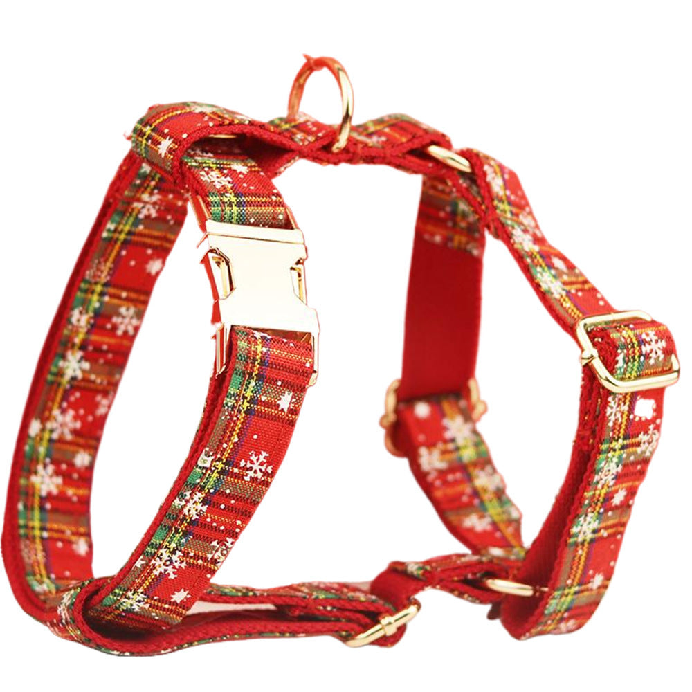 Christmas Pet Collar & Leash Set – Plaid Bowknot Design