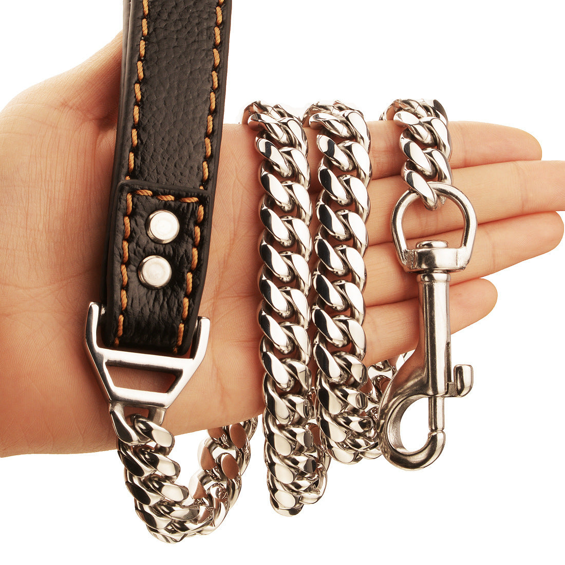 Stainless Steel Cuban Chain Dog Collar – Heavy Duty Training Leash
